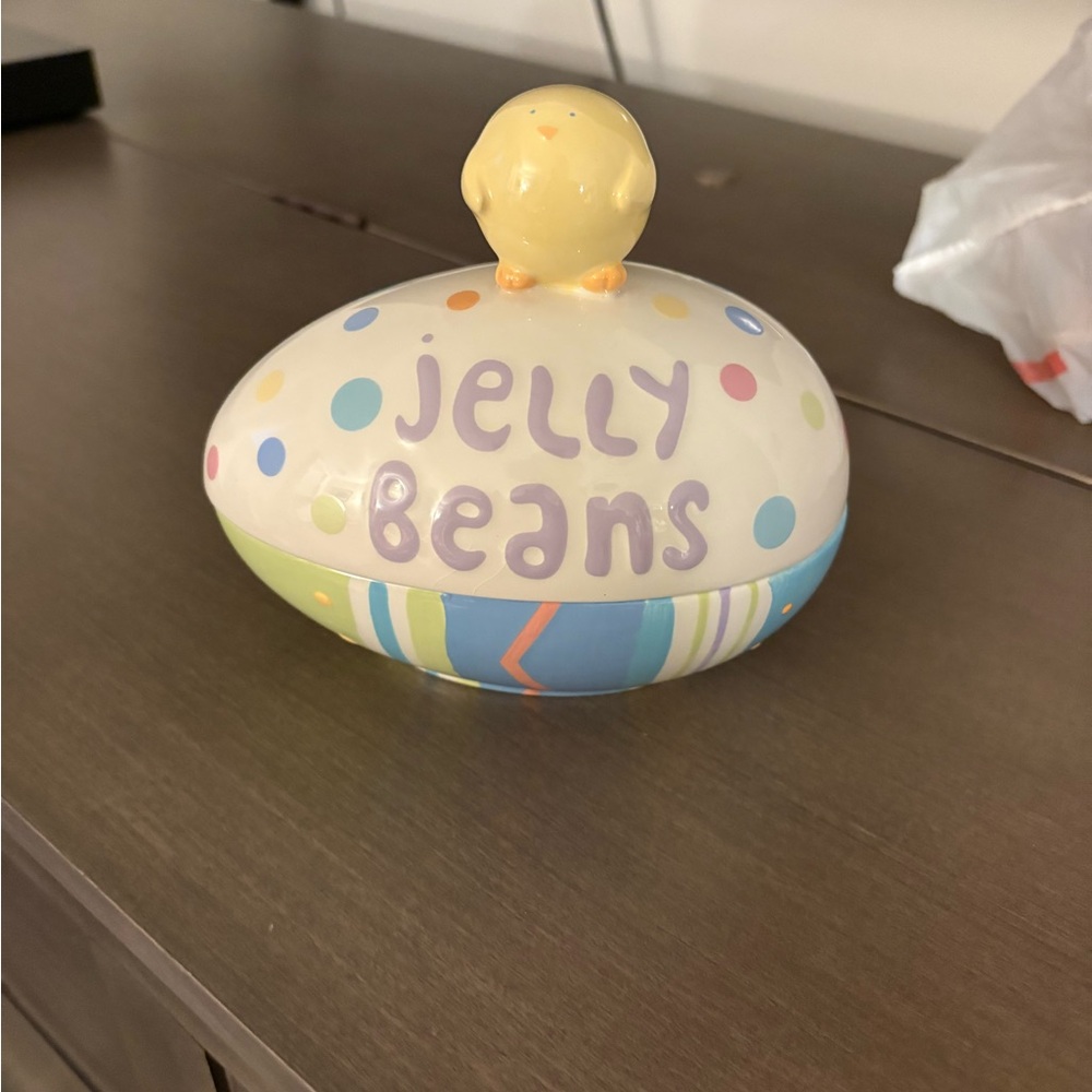 Kohl's Pastel Polka Dot Ceramic Candy Jar with Yellow Chick Lid